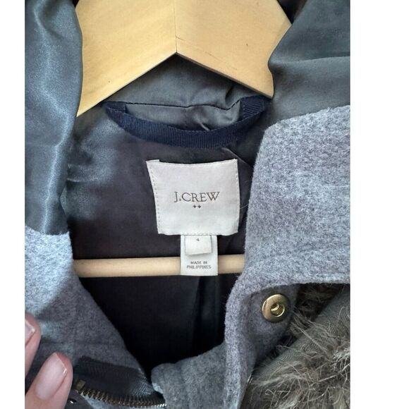 J Crew Vail Parka Womens Jacket Wool Faux Fur Trim Hood Coat Gray Size 4 - Picture 4 of 10